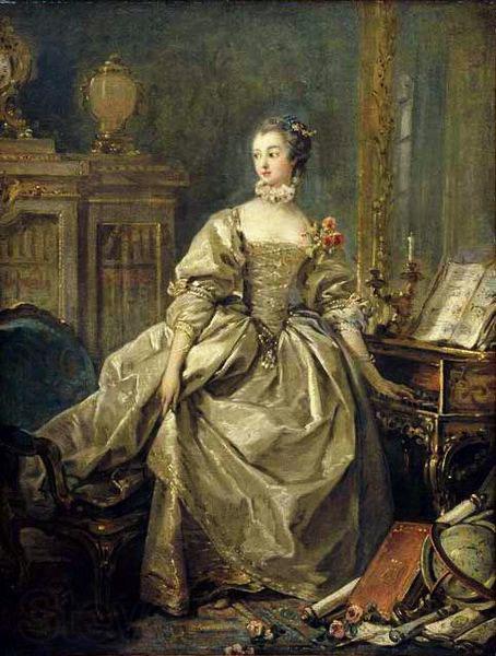 Francois Boucher Madame de Pompadour, la main sur le clavier du clavecin Norge oil painting art